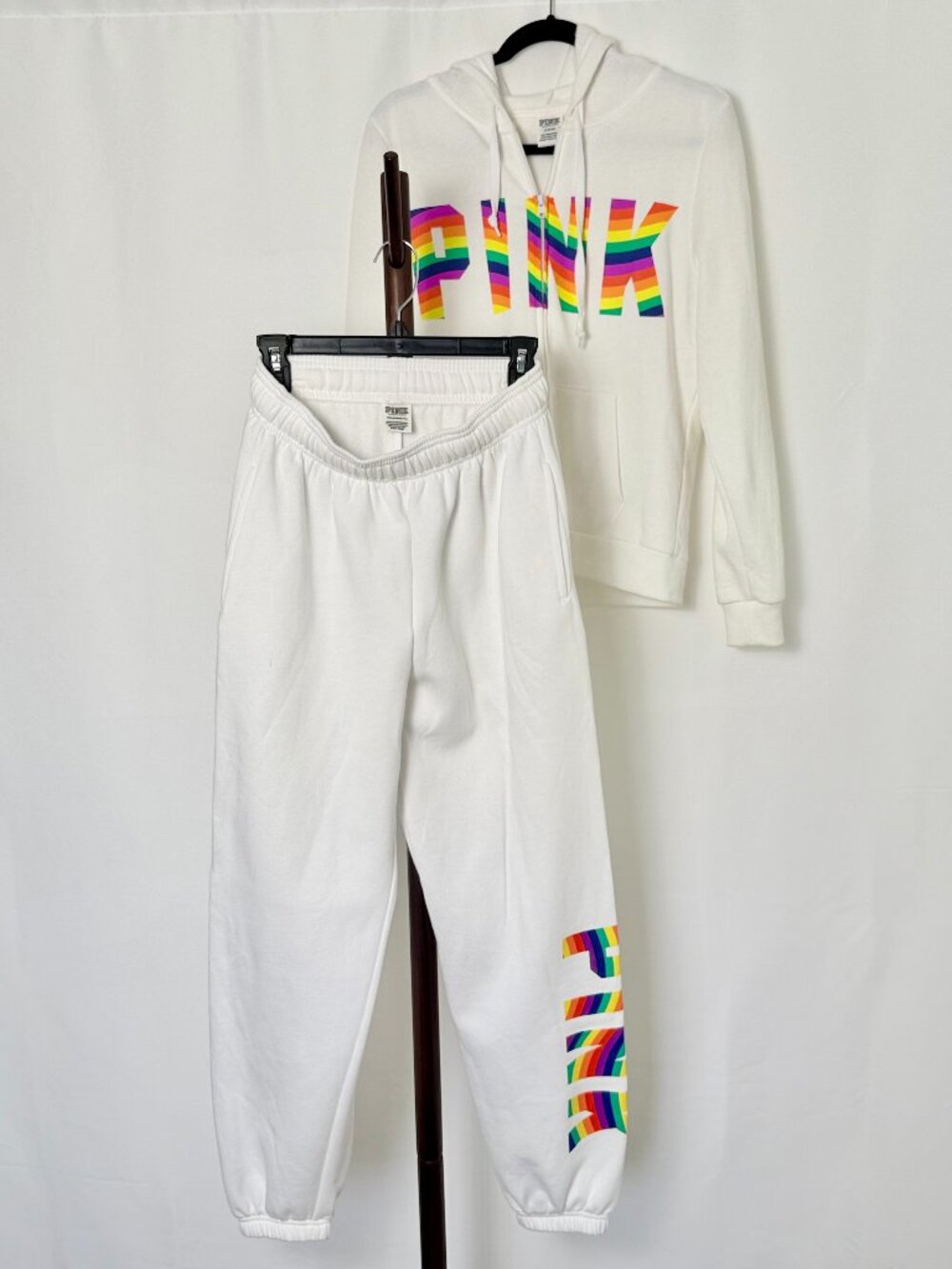 Victoria’s Secret PINK | Rainbow Sweat Set White | Hoodie M + Joggers XS